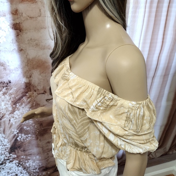 Blue B Collection Women's Beige Off Shoulder Ruffle Crop Top - Picture 11 of 13